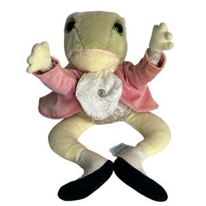 Vintage Eden Plush Frog Pink Jacket Lace Bib Storybook Cottagecore Toy 10"